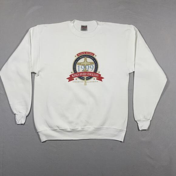 VTG Sweatshirt Large Showcase of World Military 1999 WINGS OVER STOCKTON CA - Picture 1 of 10